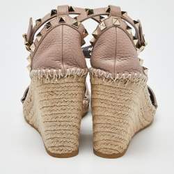 مملوكة مسبقًا صندل إسبادريل فالنتينو جلد وردي فاتح روكستد بحزام للكاحل كعب روكي مقاس 37