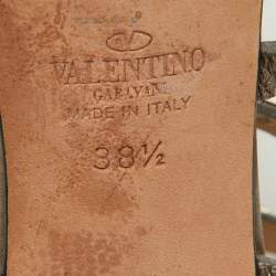 Pre Owned Valentino Metallic Grey Leather Rockstud Ankle Strap Sandals Size 38.5