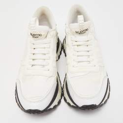 Pre Owned Valentino White Camo Print Leather and Canvas Rockrunner Platform Sneakers Size 38