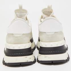 Pre Owned Valentino White Camo Print Leather and Canvas Rockrunner Platform Sneakers Size 38