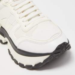 Pre Owned Valentino White Camo Print Leather and Canvas Rockrunner Platform Sneakers Size 38