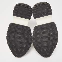 Pre Owned Valentino White Camo Print Leather and Canvas Rockrunner Platform Sneakers Size 38