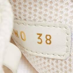 Pre Owned Valentino White Camo Print Leather and Canvas Rockrunner Platform Sneakers Size 38