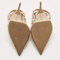 Pre Owned Valentino Beige Leather and Patent Leather Rockstud Pumps Size 39.5