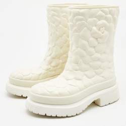 Pre Owned Valentino White Rubber 03 Rose Edition Atelier Mid Calf Boots Size 39