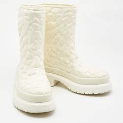 Pre Owned Valentino White Rubber 03 Rose Edition Atelier Mid Calf Boots Size 39