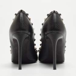 Pre Owned Valentino Black Leather Rolling Rockstud Pointed Toe Pumps Size 36