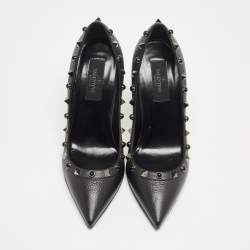 Pre Owned Valentino Black Leather Rolling Rockstud Pointed Toe Pumps Size 36