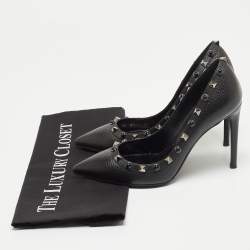 Pre Owned Valentino Black Leather Rolling Rockstud Pointed Toe Pumps Size 36