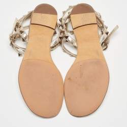 Pre Owned Valentino Metallic Gold Foil Leather Rockstud Strappy Flat Sandals Size 36