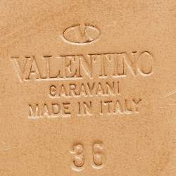 Pre Owned Valentino Metallic Gold Foil Leather Rockstud Strappy Flat Sandals Size 36