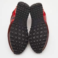 Pre Owned Valentino Red Leather and Canvas Rockrunner Low Top Sneakers Size 39.5