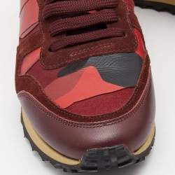Pre Owned Valentino Red Leather and Canvas Rockrunner Low Top Sneakers Size 39.5