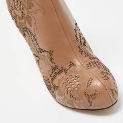 Valentino Beige Laser Cut Leather Platform Ankle Booties Size 39.5