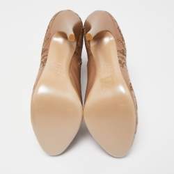 Valentino Beige Laser Cut Leather Platform Ankle Booties Size 39.5