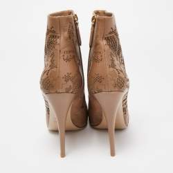 Valentino Beige Laser Cut Leather Platform Ankle Booties Size 39.5