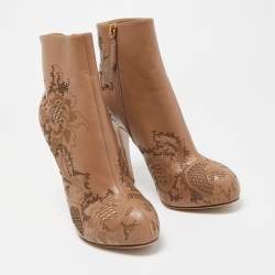Valentino Beige Laser Cut Leather Platform Ankle Booties Size 39.5