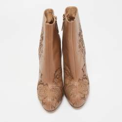Valentino Beige Laser Cut Leather Platform Ankle Booties Size 39.5