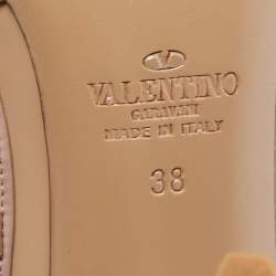Pre Owned Valentino Beige Leather and Patent  Rockstud Ankle Strap Pumps Size 38