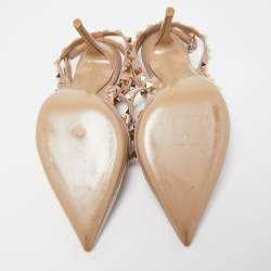 Pre Owned Valentino Beige Leather and Patent  Rockstud Ankle Strap Pumps Size 38