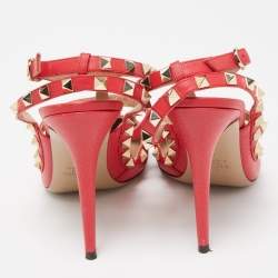 Pre Owned Valentino Pink Leather Rockstud Caged Pumps Size 41