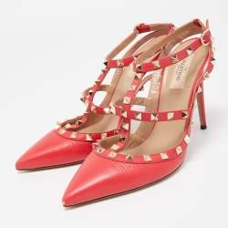 Pre Owned Valentino Pink Leather Rockstud Caged Pumps Size 41