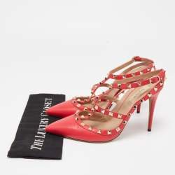 Pre Owned Valentino Pink Leather Rockstud Caged Pumps Size 41