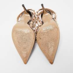 مملوكة مسبقًا Valentino Black/Beige Patent Leather And Leather Rockstud Ankle Strap Pumps Size 36.5