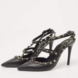 مملوكة مسبقًا Valentino Black Leather Rockstud  Pumps Size 38.5