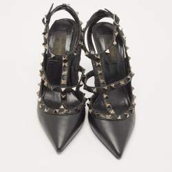 مملوكة مسبقًا Valentino Black Leather Rockstud  Pumps Size 38.5