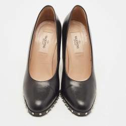 Pre Owned Valentino Black Leather Rockstud Block Heel Pumps Size 36