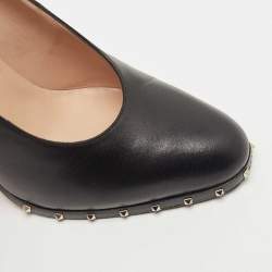 Pre Owned Valentino Black Leather Rockstud Block Heel Pumps Size 36