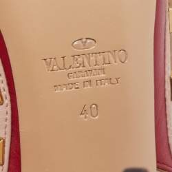 Pre Owned Valentino Red/Beige Leather Rockstud Strappy Pointed Toe Pumps Size 40