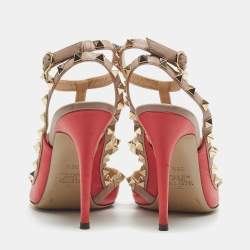 Pre Owned Valentino Pink Leather Rockstud Strappy Pointed Toe Pumps Size 36.5