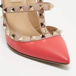 Pre Owned Valentino Pink Leather Rockstud Strappy Pointed Toe Pumps Size 36.5