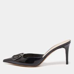 Pre Owned Valentino Black Patent Leather V LOGO Mules Size 39