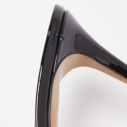 Pre Owned Valentino Black Patent Leather V LOGO Mules Size 39