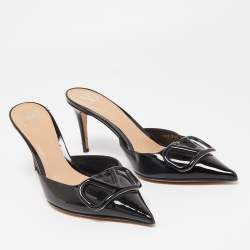 Pre Owned Valentino Black Patent Leather V LOGO Mules Size 39