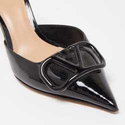 Pre Owned Valentino Black Patent Leather V LOGO Mules Size 39