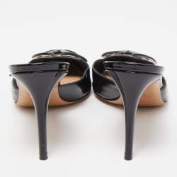 Pre Owned Valentino Black Patent Leather V LOGO Mules Size 39