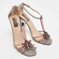Pre Owned Valentino Tricolor Suede and Patent Leather Broken Heart Ankle Strap Sandals Size 39