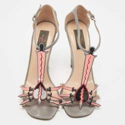 Pre Owned Valentino Tricolor Suede and Patent Leather Broken Heart Ankle Strap Sandals Size 39