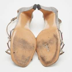 Pre Owned Valentino Tricolor Suede and Patent Leather Broken Heart Ankle Strap Sandals Size 39