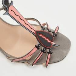 Pre Owned Valentino Tricolor Suede and Patent Leather Broken Heart Ankle Strap Sandals Size 39