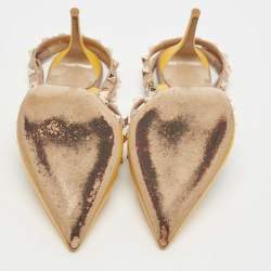 Pre Owned Valentino Yellow/Beige Leather Rockstud Strappy Pointed Toe Pumps Size 36.5