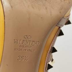 Pre Owned Valentino Yellow/Beige Leather Rockstud Strappy Pointed Toe Pumps Size 36.5