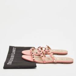 Pre Owned Valentino Pink Leather Rockstud Flat Slides Size 39