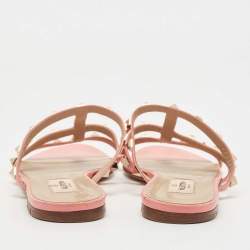 Pre Owned Valentino Pink Leather Rockstud Flat Slides Size 39