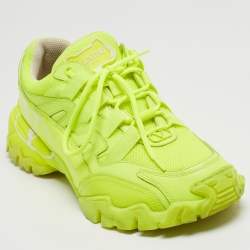 Valentino Neon Green Leather and Mesh Climber Sneakers Size 39