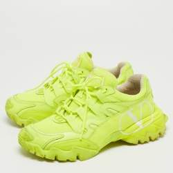 Valentino Neon Green Leather and Mesh Climber Sneakers Size 39